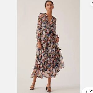 LIKE NEW. M Anthropologie Multicolor Marais Printed Chiffon Maxi Dress